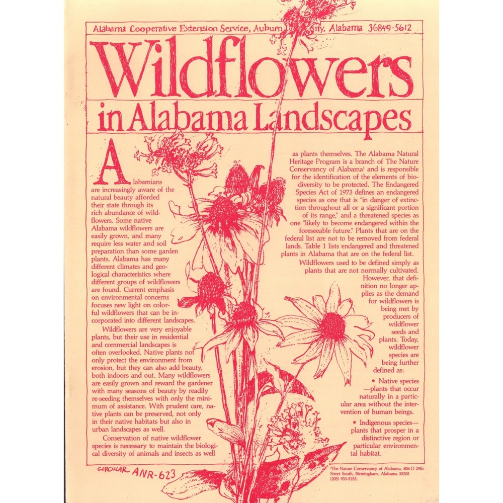 Vtg 1991 Wildflowers in Alabama Landscapes Auburn University Circular ANR-623